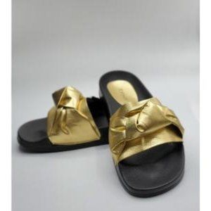 TOPSHOP Halo Bow Slides Gold Casual Sandals